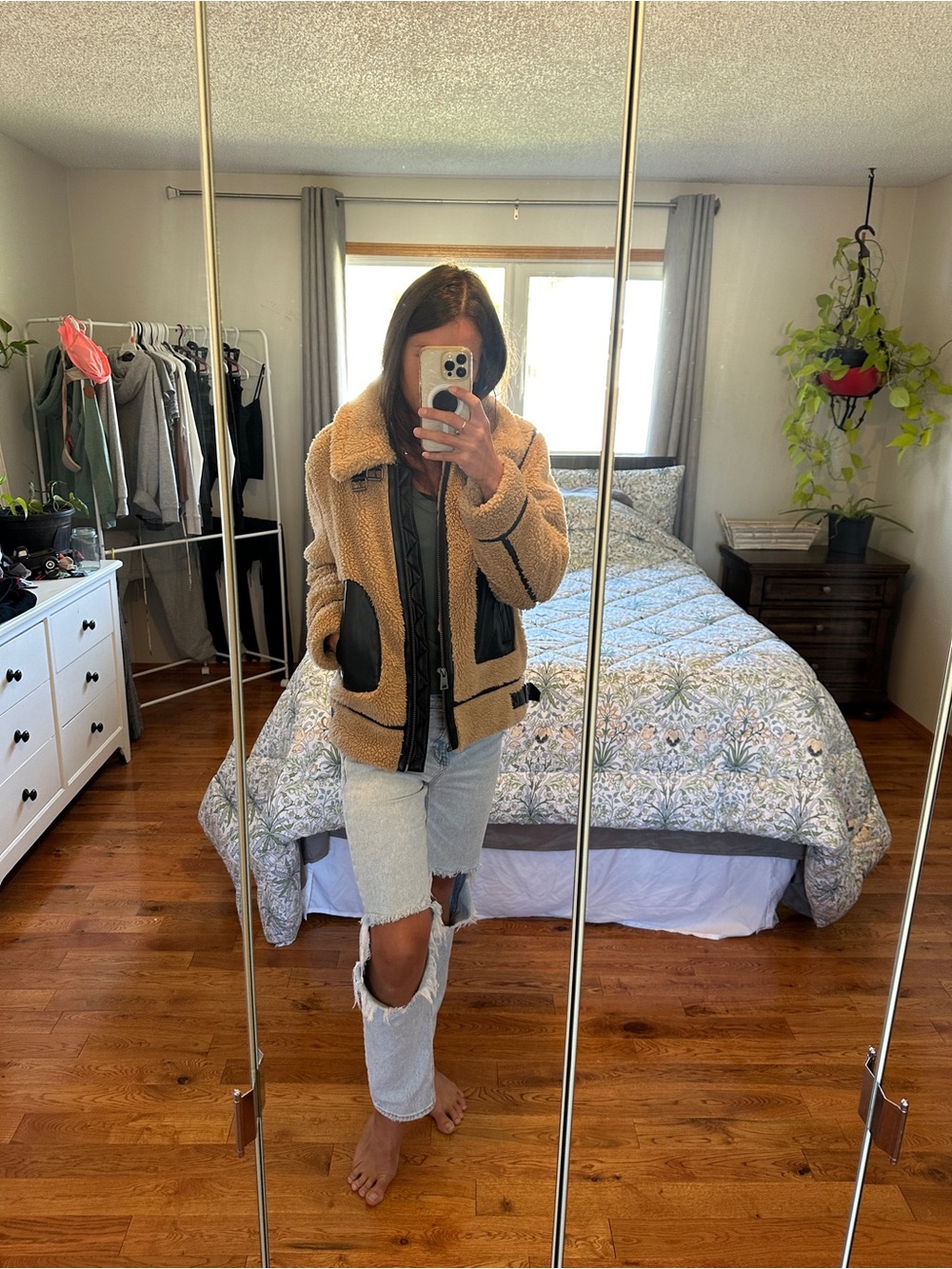 Levi's Tan Teddy Sherpa Jacket with Black Trim